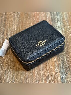 Coach Black Crossgrain Leather Weekly Pill Organizer